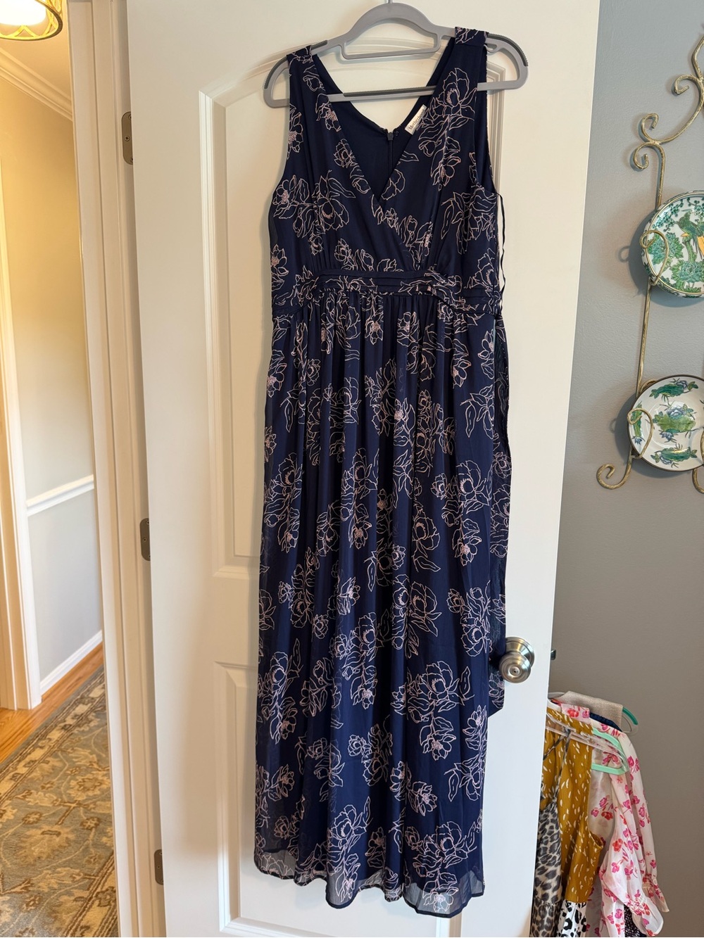Motherhood Navy Maxi Dress with Light Pink Floral Print
